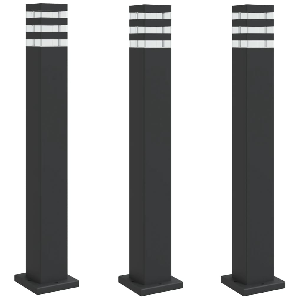 vidaXL Lámparas de suelo de exterior (3 unidades) aluminio negro Dimensiones 50 cm, 80 cm, 110 cm