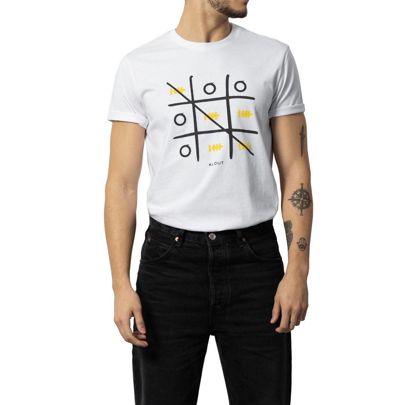 KLOUT - KLOUT Camiseta Klout 3 en Raya Unisex de Algodón Orgánico con Gráficos en Relieve