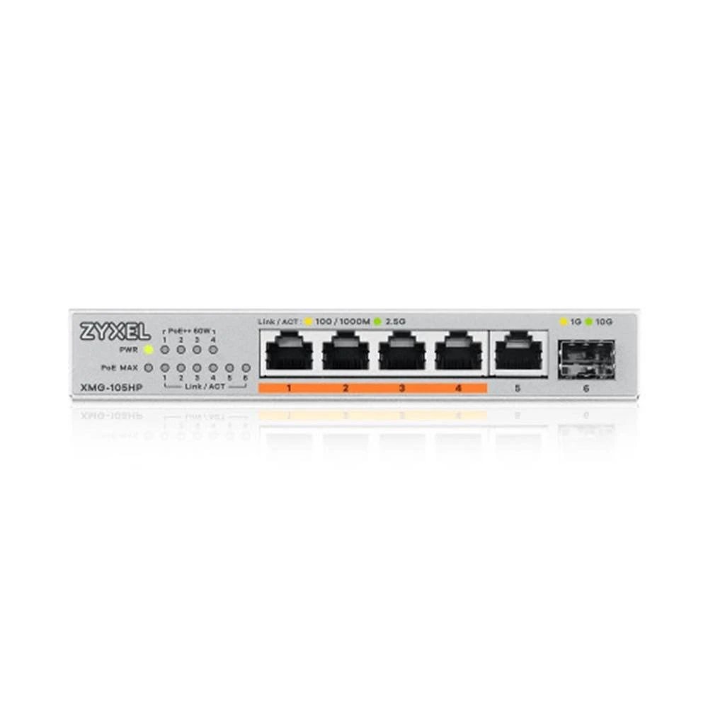 HUB Switch puertos 6 puertos (5 x RJ-45 Ethernet + 1 x SFP+) ZYXEL XMG-105HP-EU0101F  | RJ-45 Ethernet 2.5G (100/1000/2500), Plata