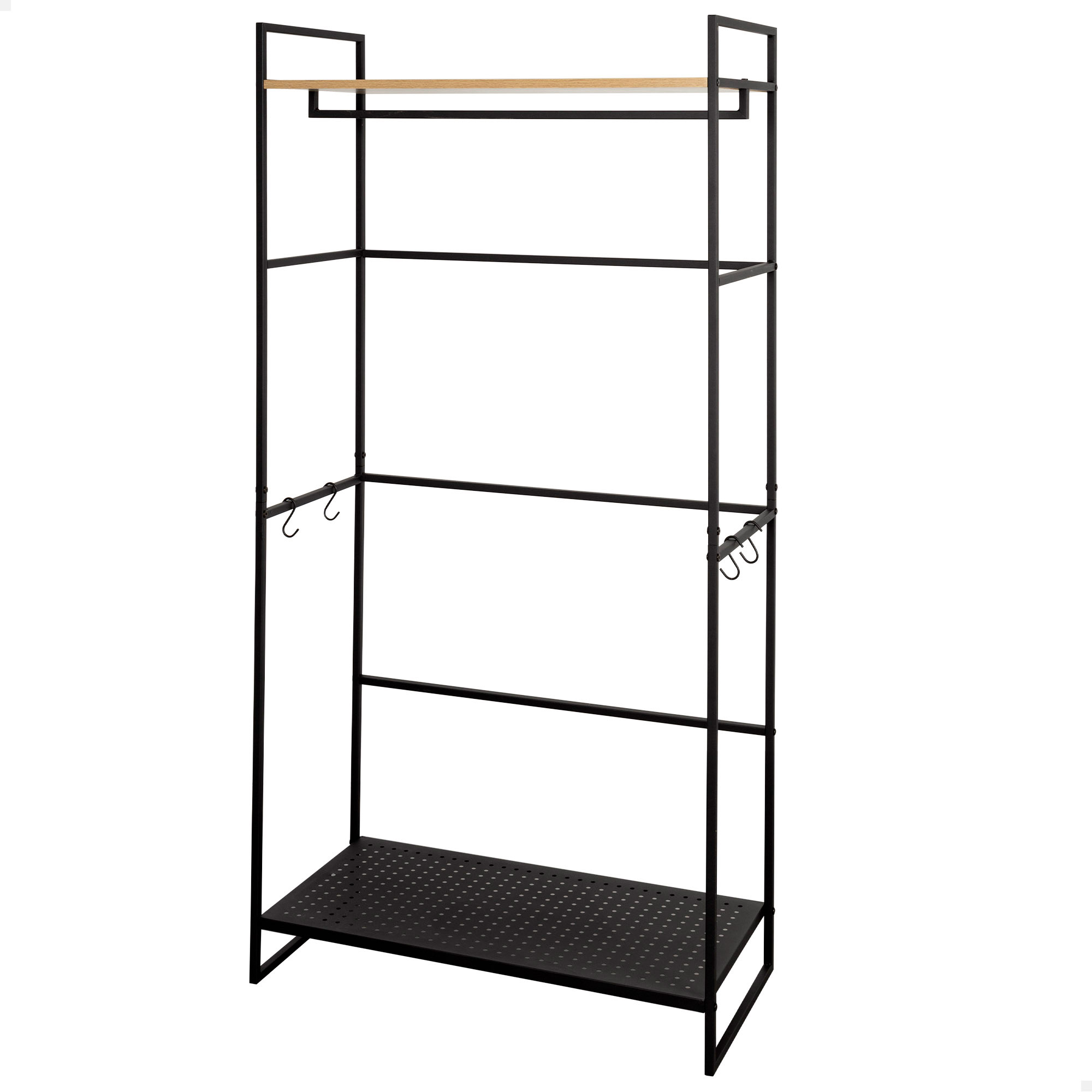 Max Home - Armario abierto, 83x39x167 cm, con barra superior, estante, zapatero y ganchos laterales extraíbles, fabricado de acero y madera, máx. 24 kg, vestidor, armarios dormitorio, organizador ropa, calzado y accesorios