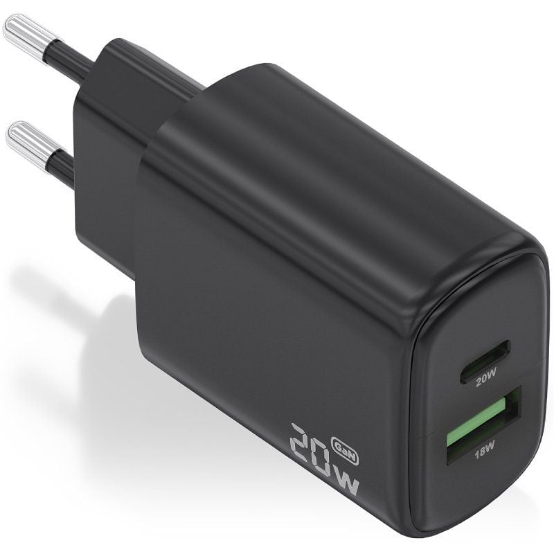 Cargador gan de pared aisens a110-0910/ 1xusb tipo-c/ 1xusb/ 20w/ negro