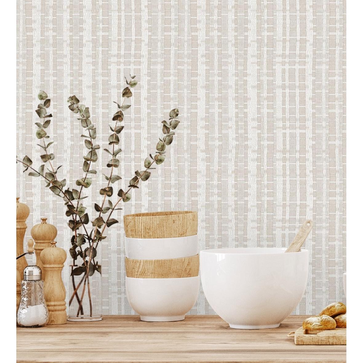 Papel pintado vinílico lavable efecto tejido de cañas - Kisala 680981 de GAULAN - Rollo de 10 m x 1,06 m