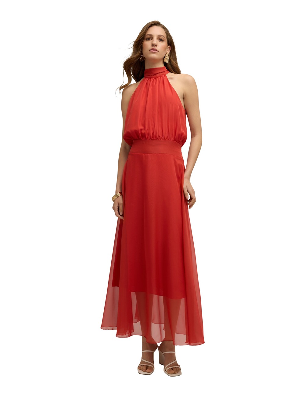 Motivi - Vestido largo en voile con escote halter