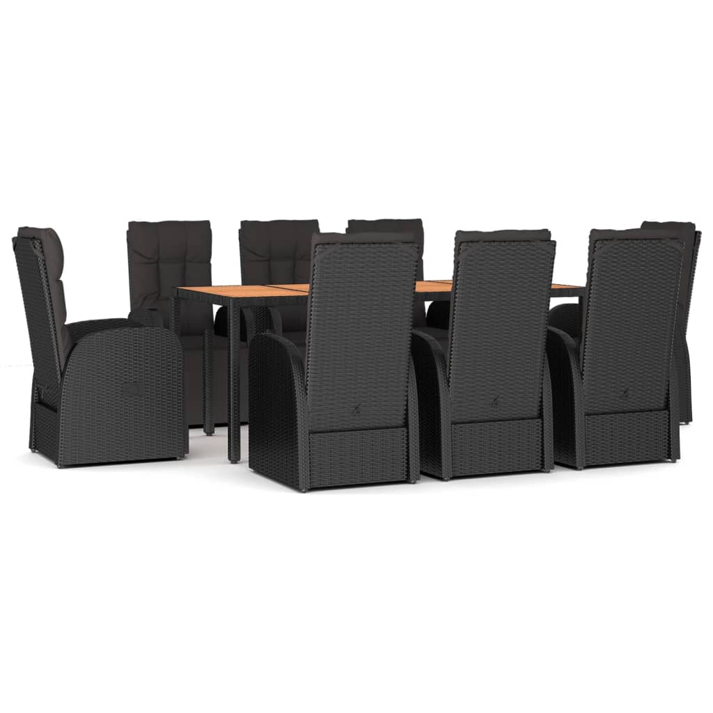vidaXL Juego comedor jardín 9 pzas madera acacia ratán sintético negro