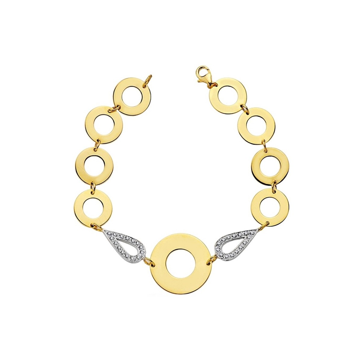 Pulsera oro 18k bicolor círculos lisos 19.5cm.