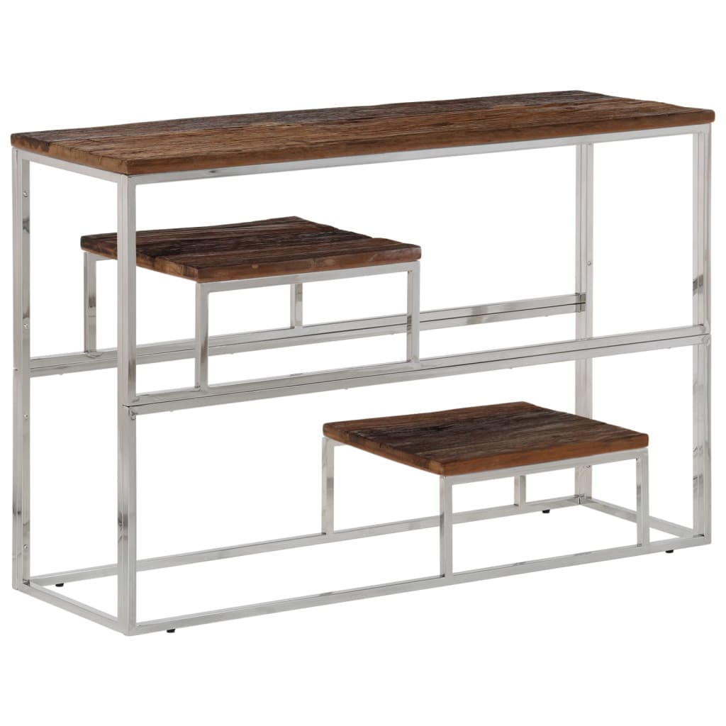vidaXL Mesa consola de acero inoxidable plateado y madera maciza