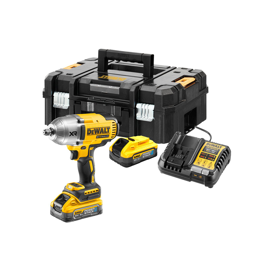 Llave de Impacto DEWALT 1/2" 18V DCF900H2T, 1355Nm, 2x5.0Ah Powerstack, Alta Potencia, Ideal para Trabajos Exigentes, Rendimiento Profesional, Diseño Compacto