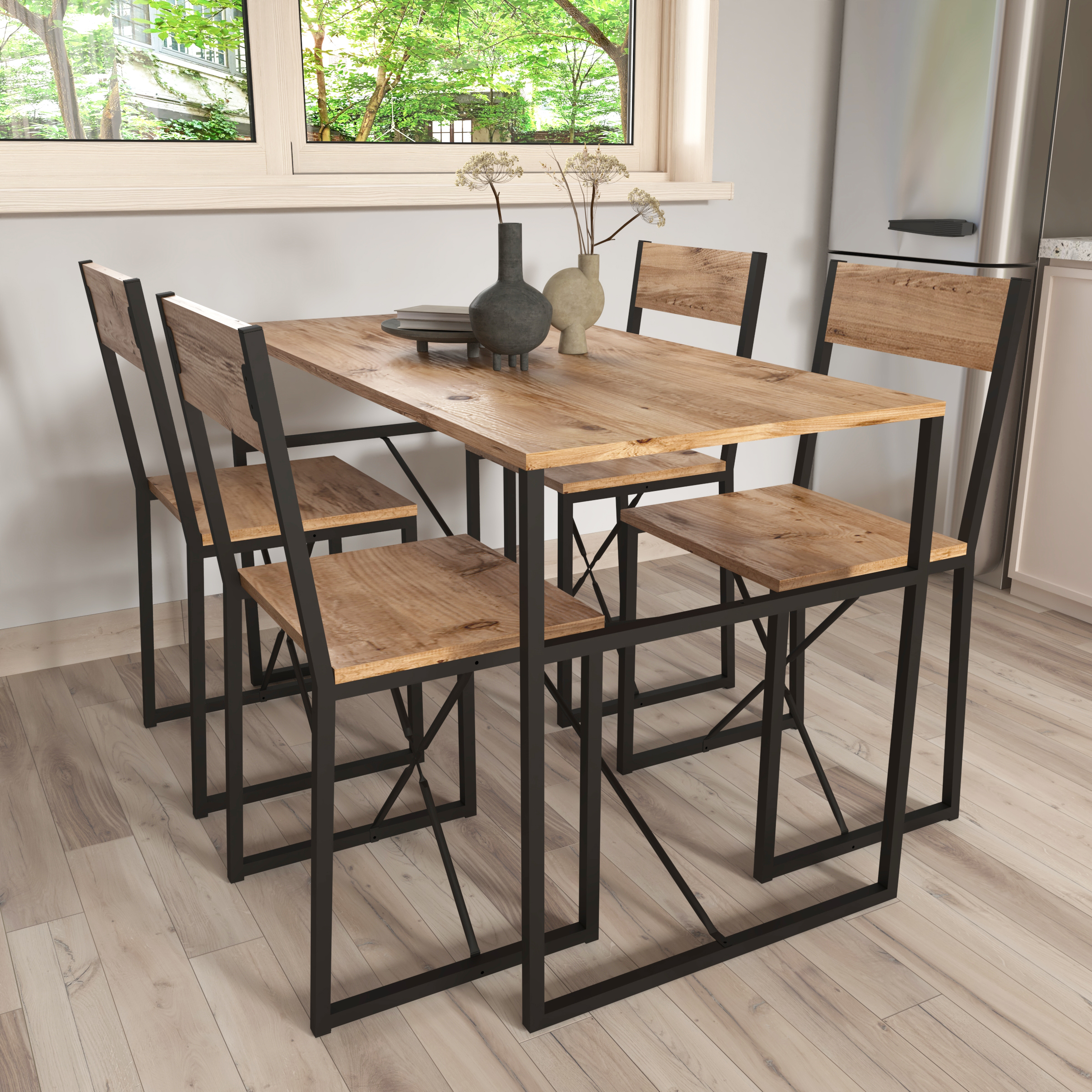 5 piezas de madera de metal juego de comedor mesa de cocina juego de mesa grupo de mesa sillas Insasi L 5 piezas de madera de metal juego de comedor mesa de cocina juego de mesa grupo de mesa sillas Insasi L