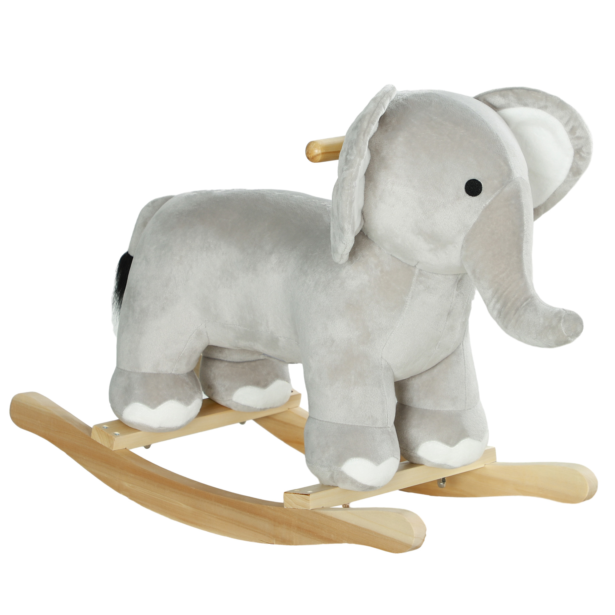 AIYAPLAY Caballo Balancín para Niños de 2-4 Años Caballo de Juguete en Forma de Elefante con Sonido Asas y Base de Madera Carga 40 kg 64,5x31x52 cm Gris