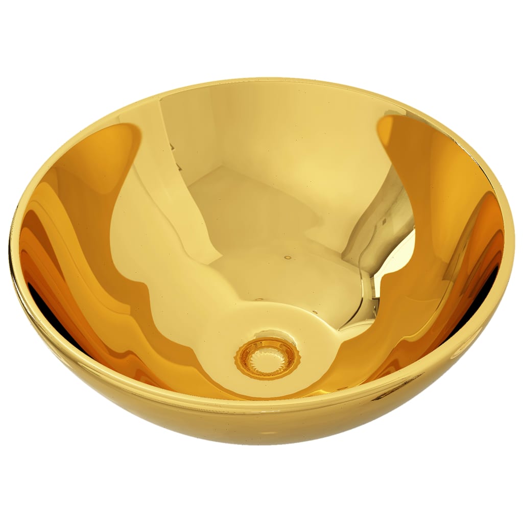 vidaXL Lavabo de Baño Moderno Redondo Cerámica Brillo Lavamanos de Aseo Color Negro,  Dorado,  Plateado y mas