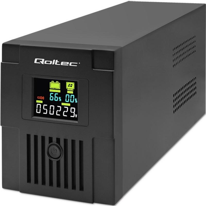 Qoltec 53770 Línea de alimentación ininterrumpida interactiva | Monolito | 1500VA | 900W | LCD | USB