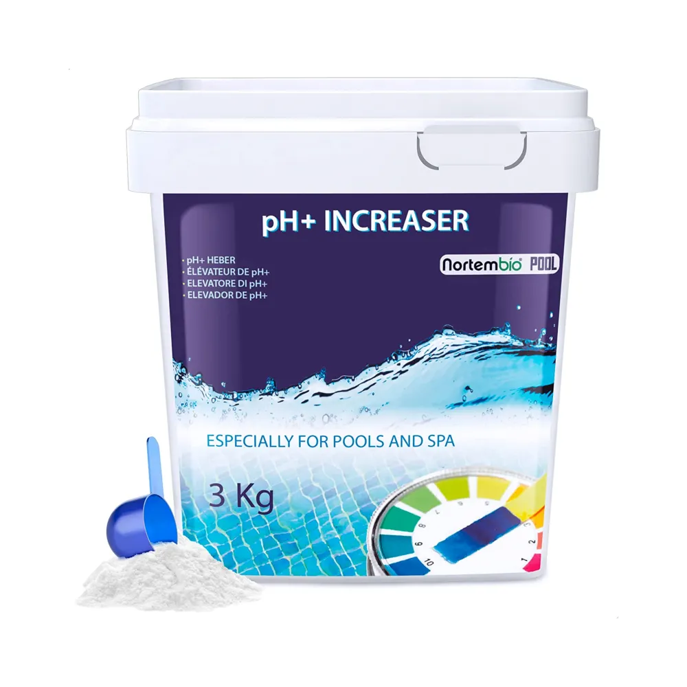Nortembio Elevador pH+ Plus 3kg Piscinas y Spas en Formato Polvo. Mejora la Calidad del Agua. Seguro para toda La Familia.
