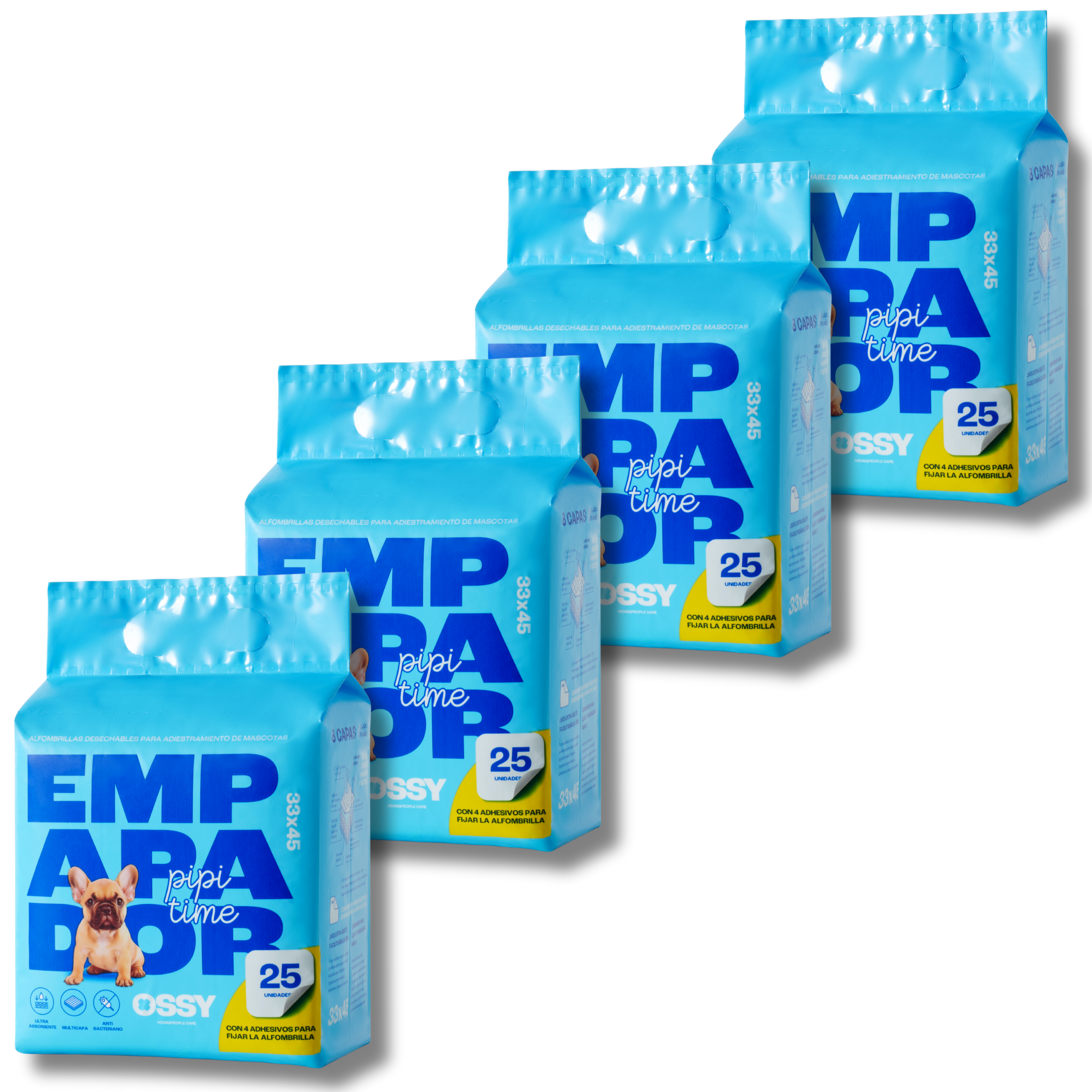 Empapadores Perros Desechables (25 - 50 - 75 -100 Unidades) 33x45 Perros Pequeños (S)_ Antideslizante con 8 Capas Stop Fugas_ Empapdor de Adiestramiento para Perros_ Ultra Absorbente_Secado rápido OSSY.