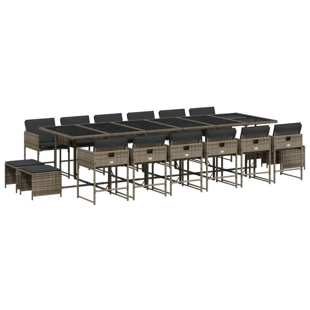 vidaXL Set comedor de jardín 17 pzas y cojines ratán sintético gris