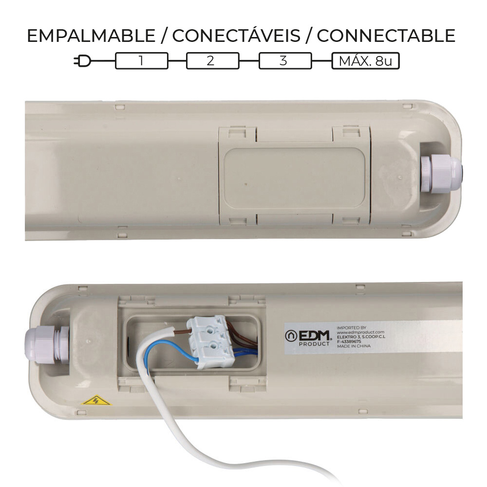 regleta estanca led ip65 48w 5274lm 6500k luz fria 8,6x148x6,6cm edm