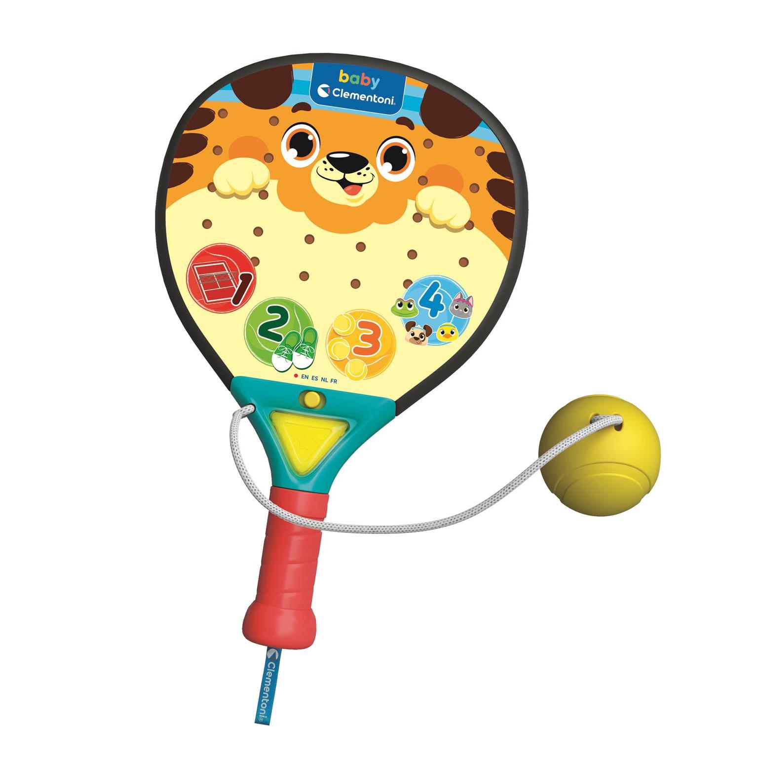 Clementoni - Baby Padel Fun - Raqueta Interactiva Educativa para Niños con Sonidos, Números y Primeras Palabras, Incluye Pelota de Goma - A Partir de 12 Meses - Fabricado en Italia