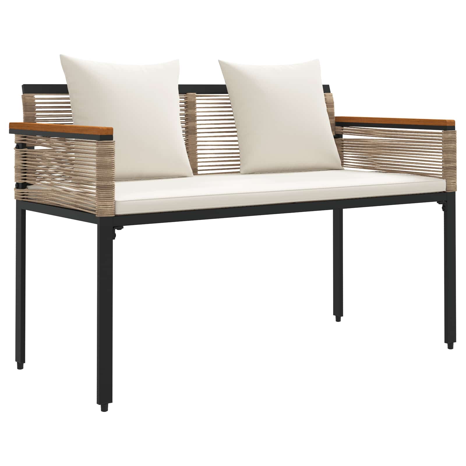 vidaXL Banco de exterior con cojín Beige y crema 117 x 54 x 74.5 cm