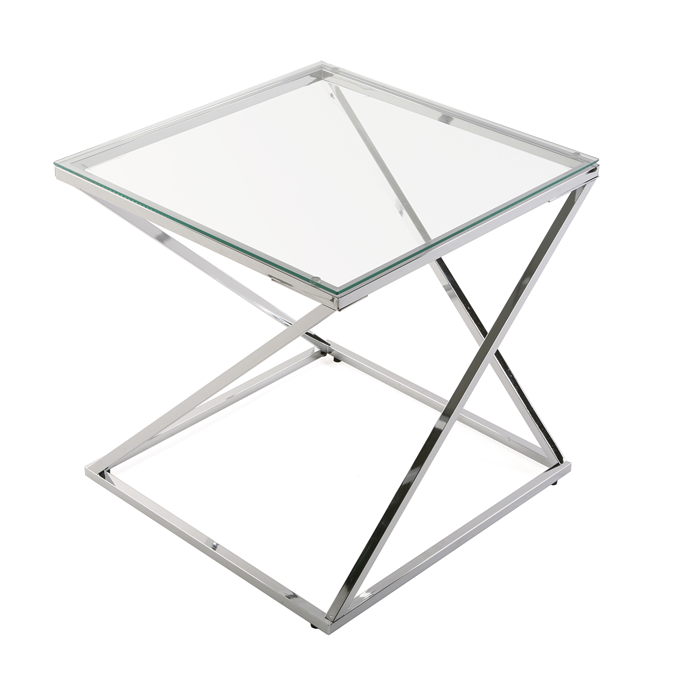 Versa Trento Mesa Auxiliar para el Salón, la Habitación o la Cocina. Moderna Mesilla Baja, , Medidas (Al x L x An) 51 x 51 x 51 cm, Cristal y Metal, Color Plateado