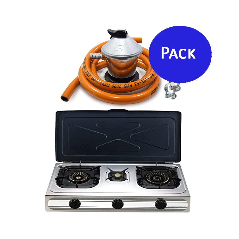 SUINGA Hornillo Gas Butano 2 Quemadores Orbegozo | Hornillo Camping Gas Inoxidable para Interior y Exterior | Regalo Regulador de Gas