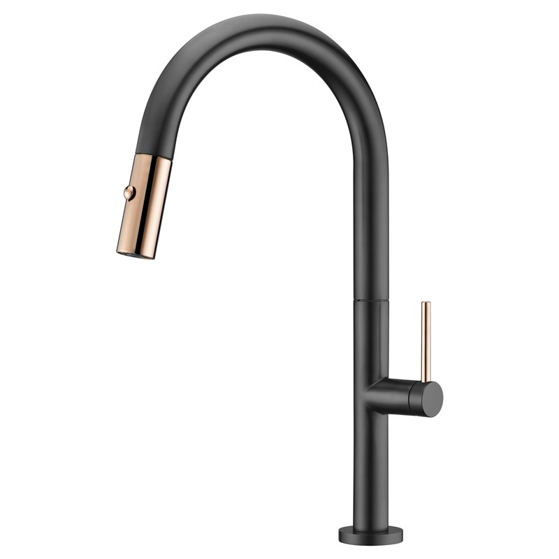 Imex Samoa GCE017/NOR grifo de cocina monomando caño alto latón negro mate y oro rosa