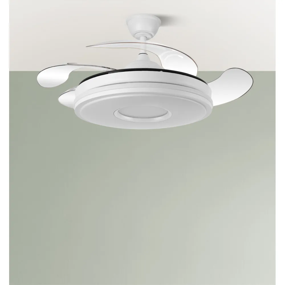 Ventilador Dc Dani 59w 6980lm Blanco 4 aspas 6 velocidades 106d 3000-4200-6500k Remoto+Regulador de Intensidad+memoria+temporizador 24