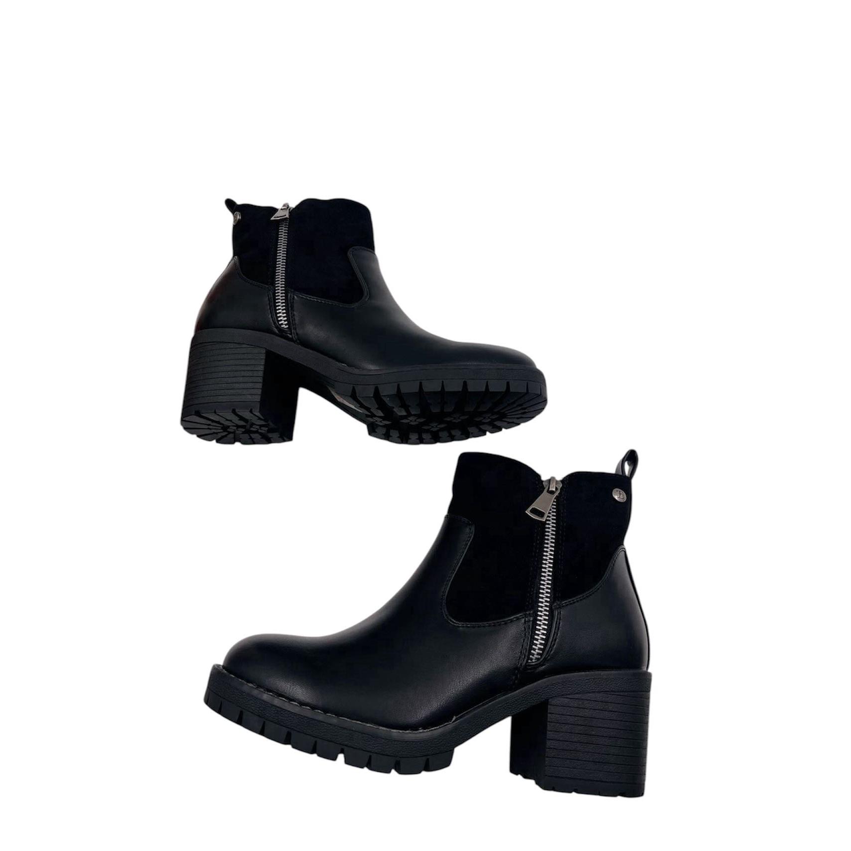 Calzado Estilo. Botines de mujer con tacón grueso altura 4_5cm_ cómodo_ con cremallera lateral_ polipiel_ antideslizante_ tendencia de moda