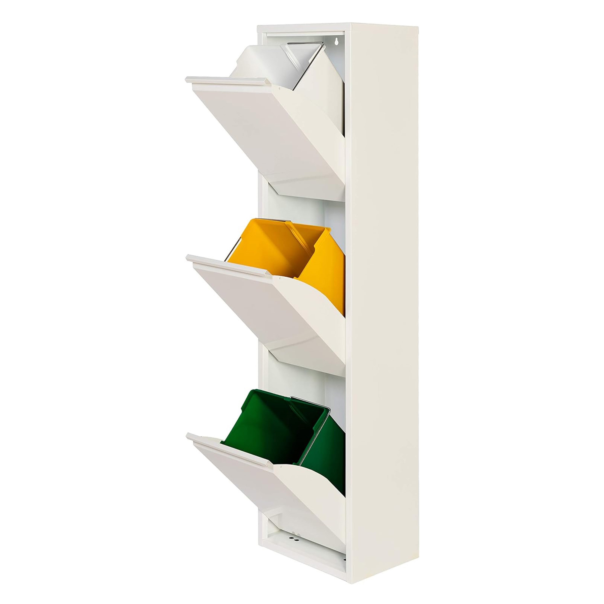 Jobgar Cubo de Basura y Reciclaje Metálico de 3 Compartimentos 51L Blanco Mate PAT 3