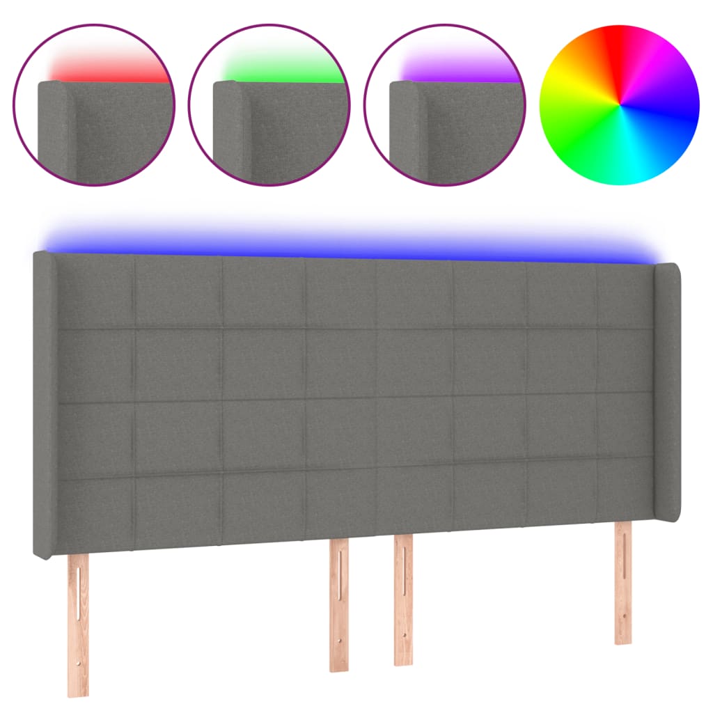 vidaXL Cabecero con LED de tela gris oscuro 163x16x118/128 cm