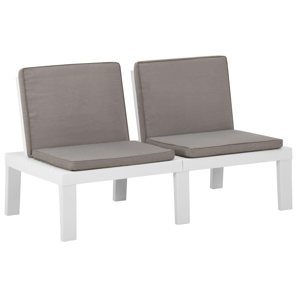 vidaXL Banco de jardín con cojines plástico en color Gris/Blanco | acolchados duraderos para sofás de jardín terraza exterior