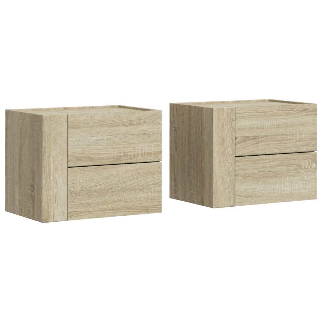 2 Mesitas de Noche Pared Vidaxl 45x30x35cm Blanco-Negro-Roble Sonoma
