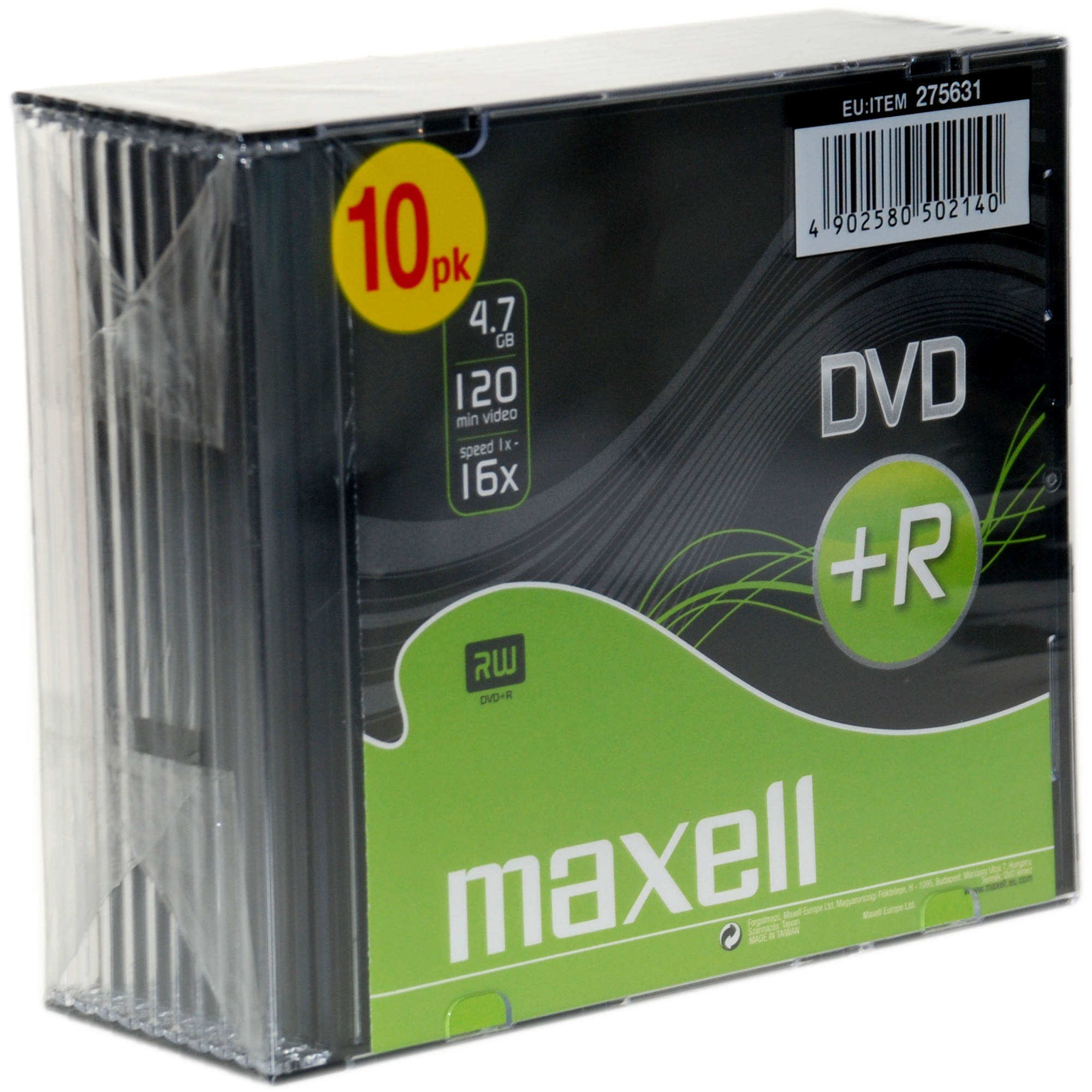 Maxell DVD+R 10 Uds Slim Case 4,7GB - Grabadoras Externas de DVD