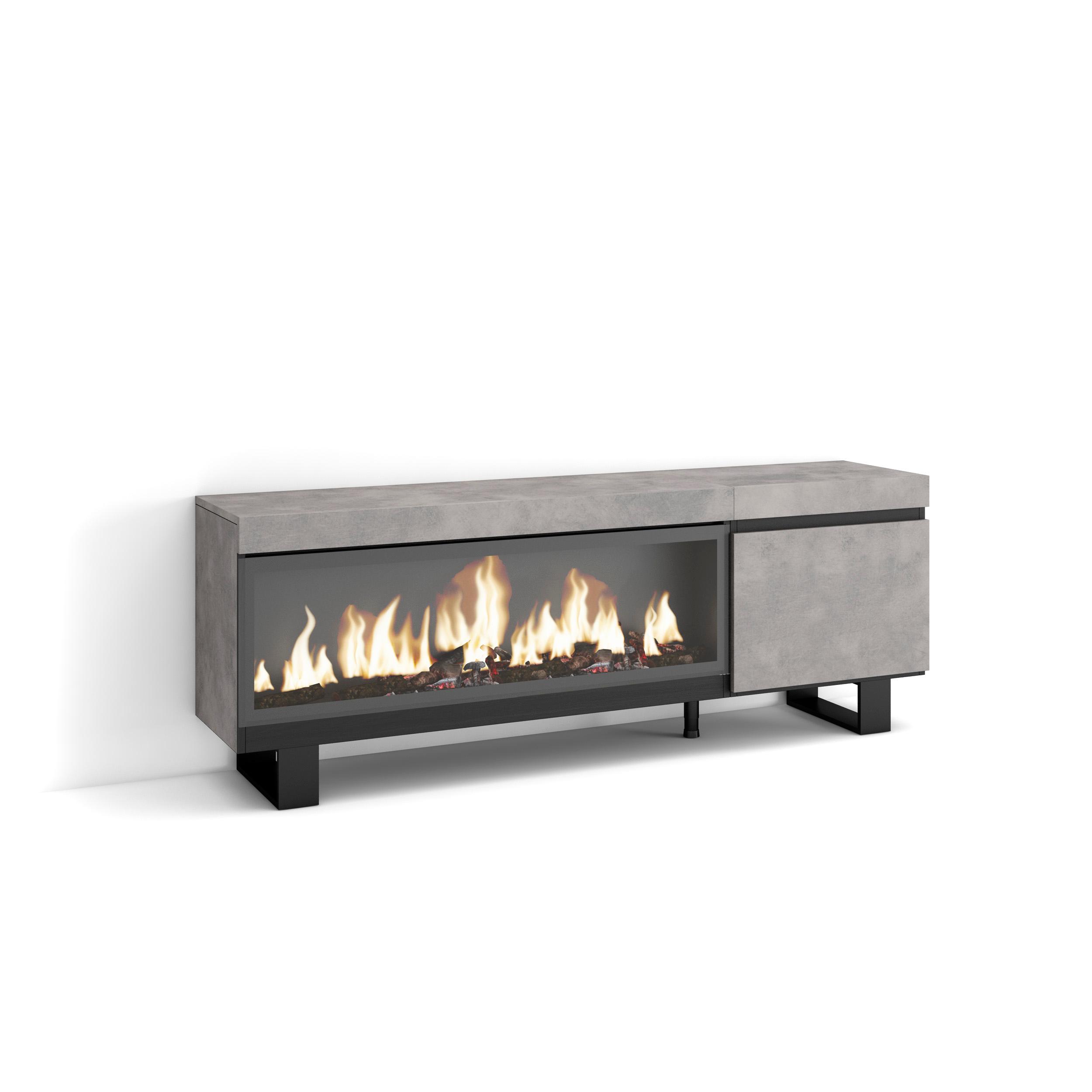 Skraut Home, Mueble TV de salón con una puerta, 158x35x57cm, Fuego Led XXL efecto 3D, Veteado de madera Tacto poroso