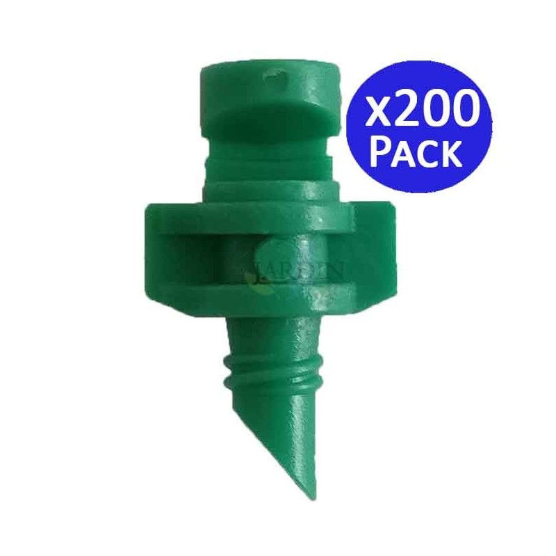 SUINGA Pack 200 Microaspersores de riego 180º verdes | Alcance 1 a 1,5 metros para riego agrícola y jardinería
