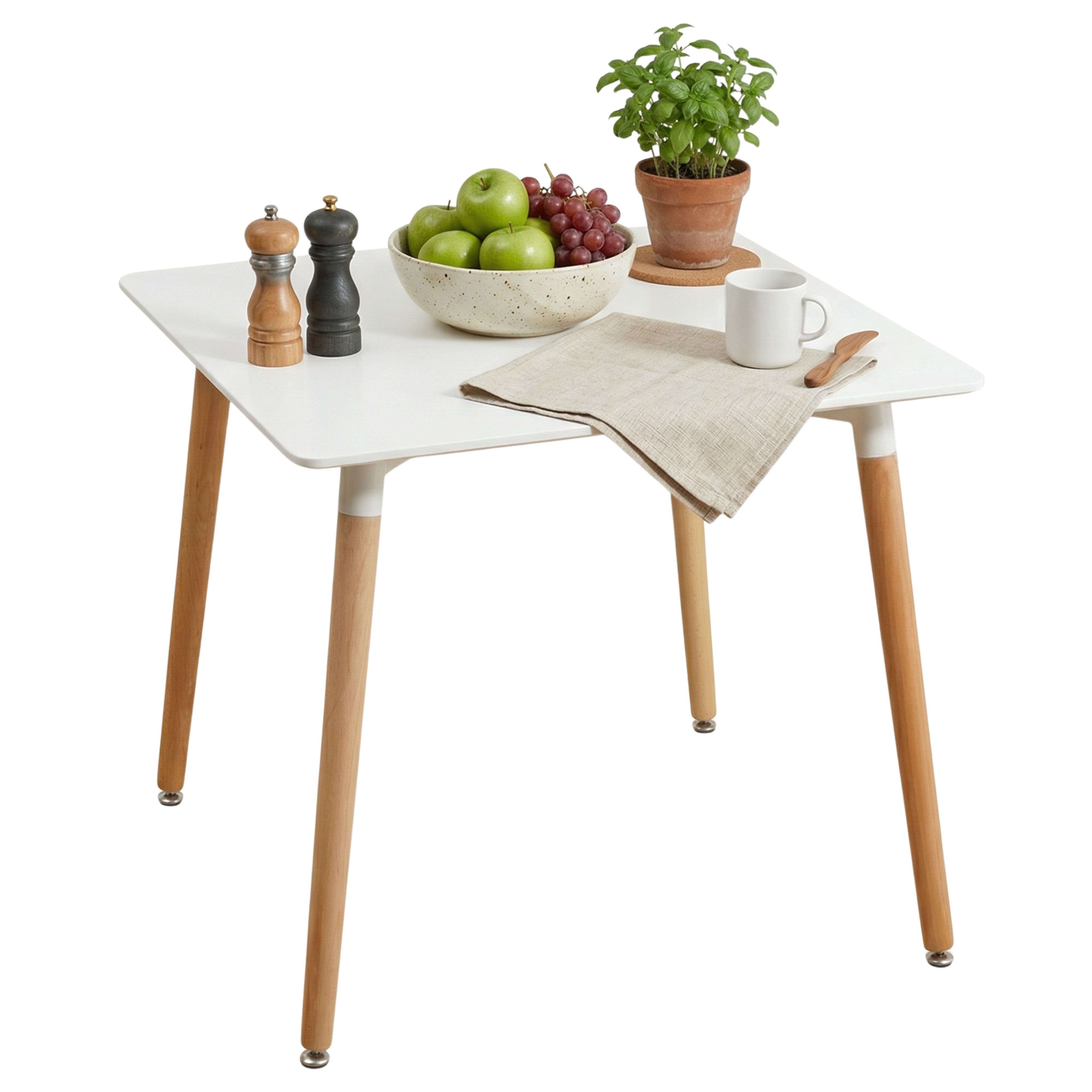 Miroytengo Mesa de Cocina Fija Copi Cuadrada, Mesa Salón Comedor, Melamina Blanco Mate y Roble 80x75x80 cm