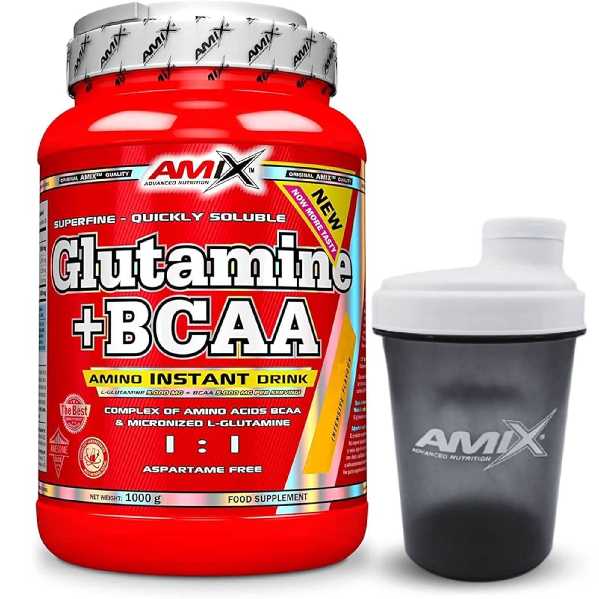 Amix Nutrition - Glutamina + BCAA - Suplemento para Deportistas - 1kg + SHAKER REGALO