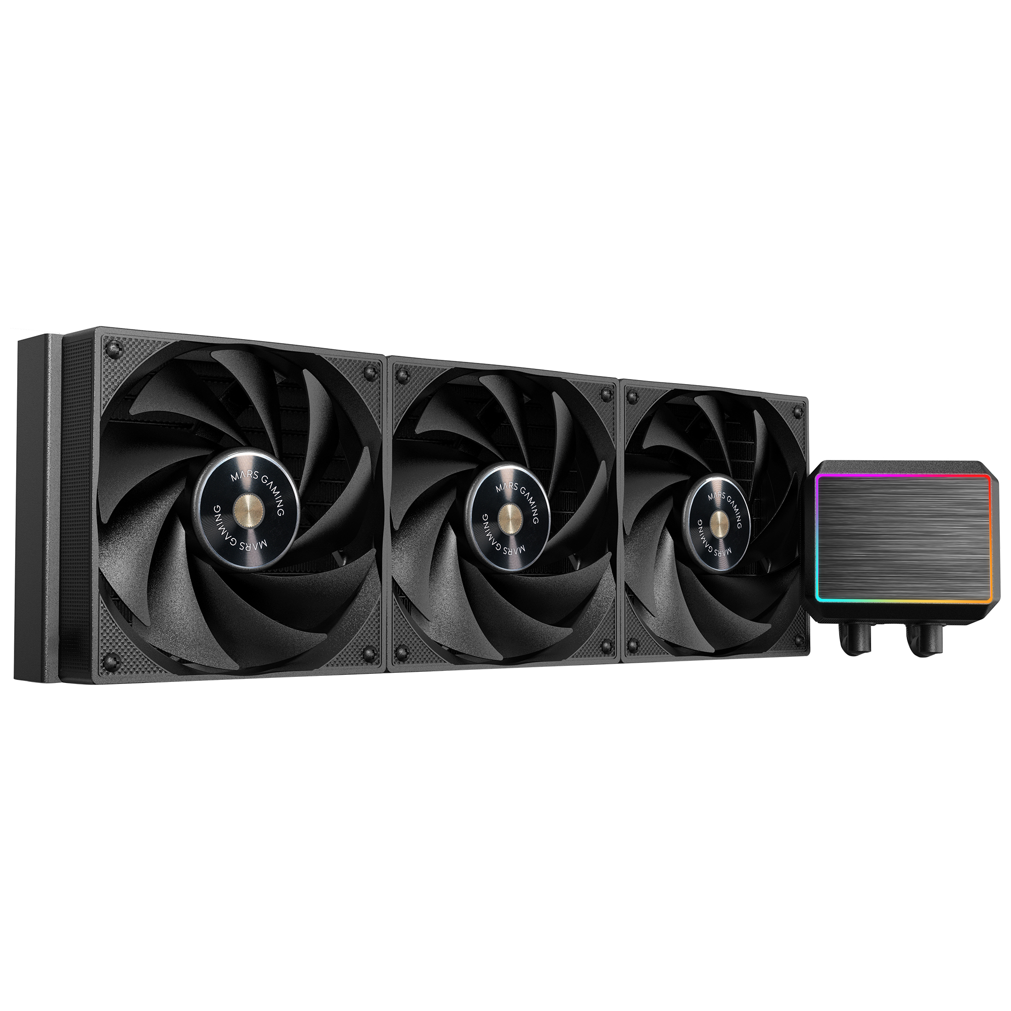 Mars Gaming ML-PROII360 Refrigeración Líquida AIO 600W TDP, Bomba 4ª Gen Opti-Chamber Base de Cobre y Microcanales, 3x Ventilador 120mm FDB, Bloque de Aluminio Cepillado con FRGB Lineal, Kit Ventilación PC Negro o Blanco