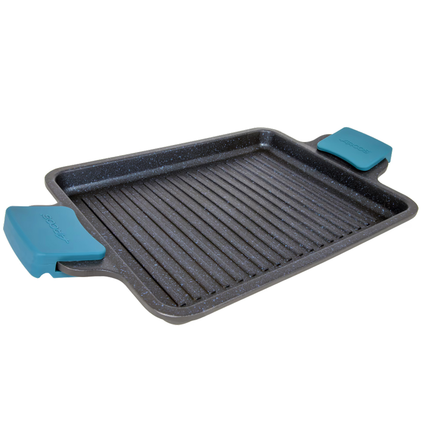 ARCOS Thera - Grill con Asas (34 x 26 cm) - Aluminio Fundido - Recubrimiento Antiadherente - Asas Silicona Azul - Inducción