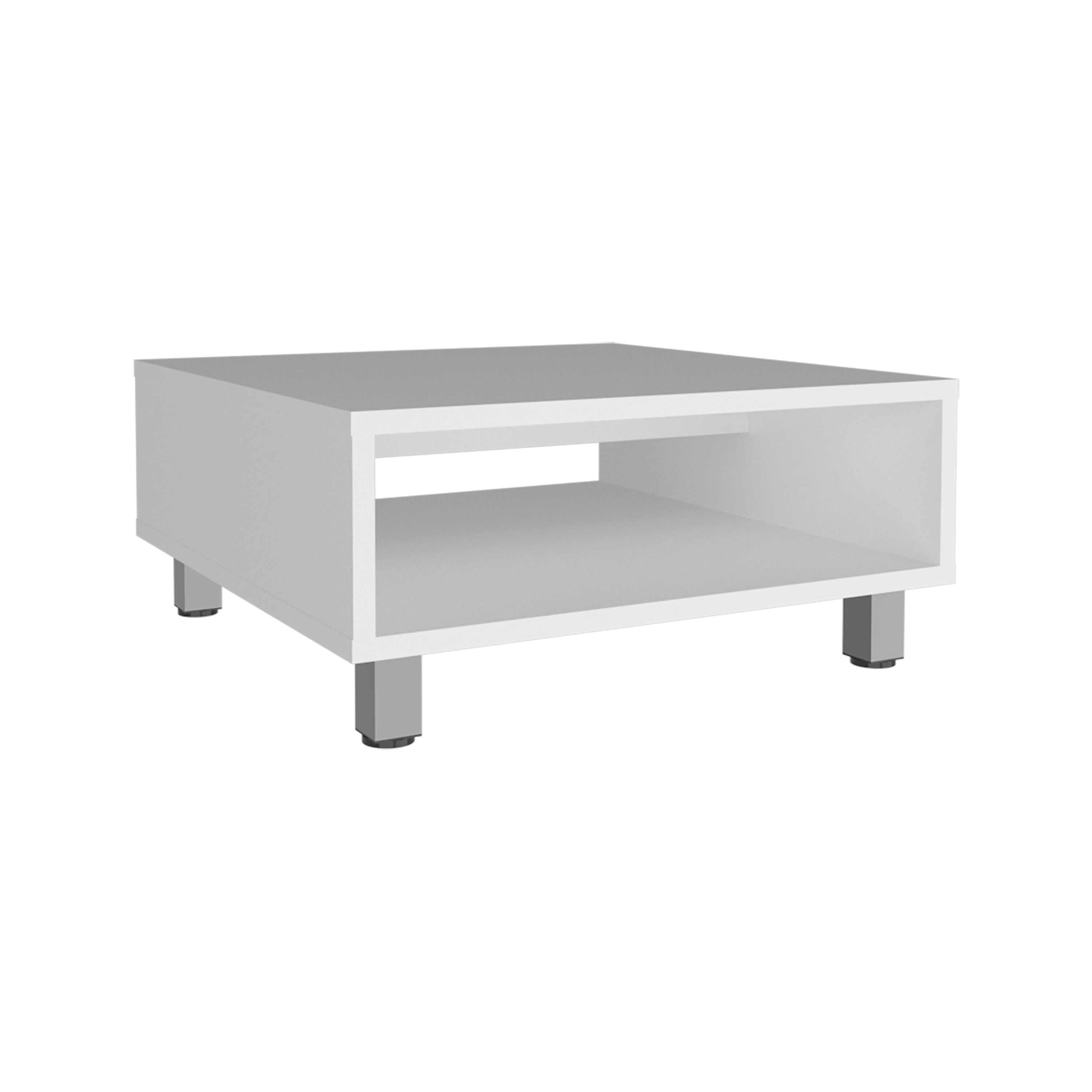 Mesa de Centro Eclipse en melamina con estantes inferior y 4 patas , blanco , 26.9 cm  X 60 cm  X 60 cm