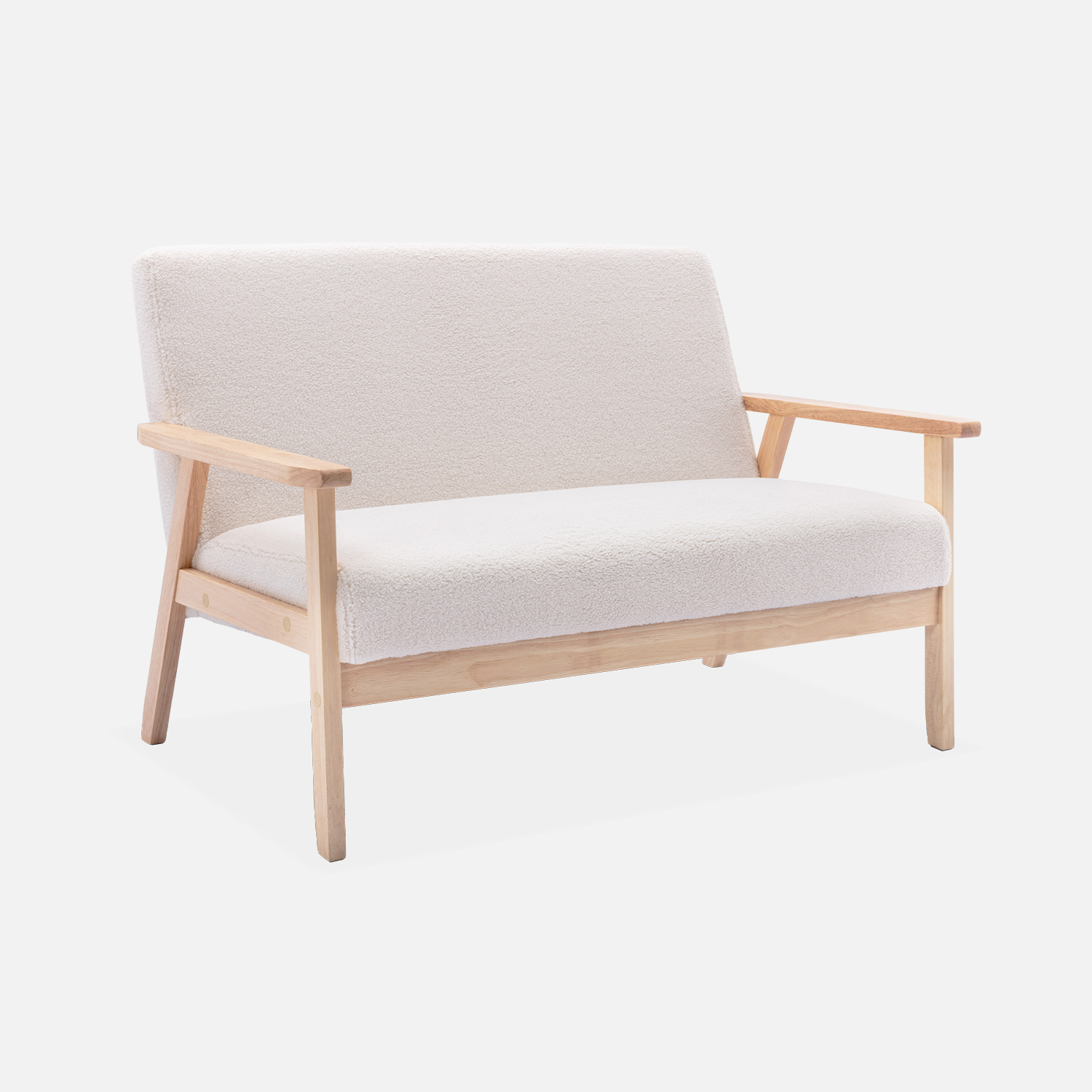 sweeek - Sofá o banco de borreguito y patas de madera, 2 plazas , Isak borreguito , 114x69x73