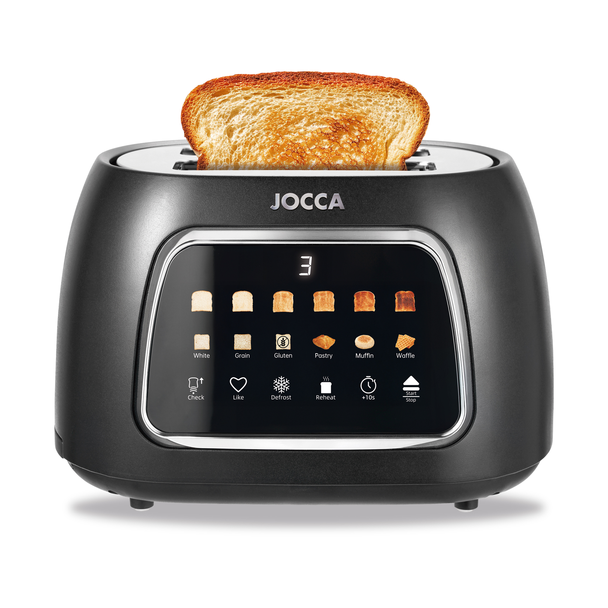 Jocca Tostador Easy Touch Negro de 2 Rebanadas con Pantalla Digital, 6 Niveles de Tostado y Función Descongelar