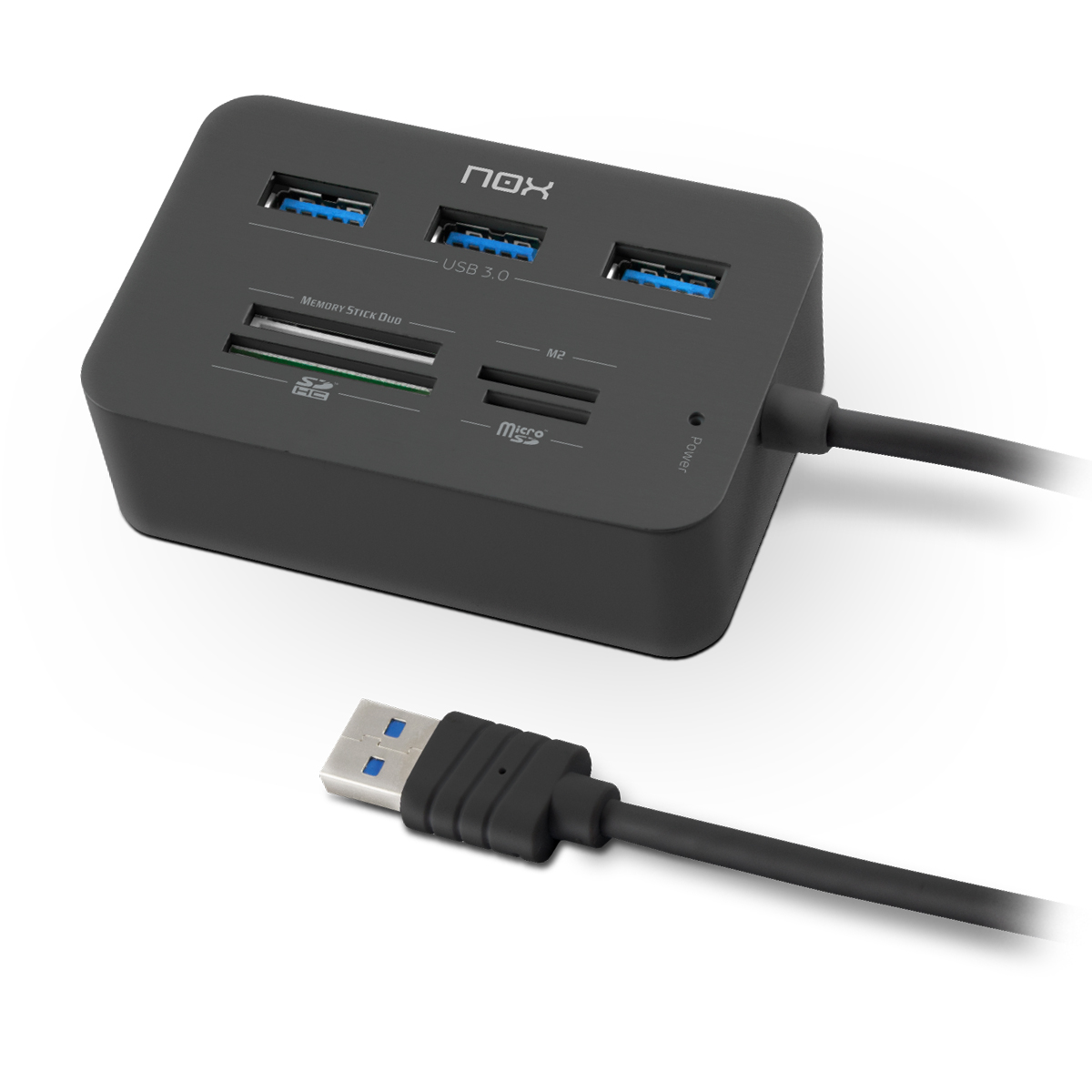 NOX Card Reader Complete USB 3- HUB USB y Lector de Tarjetas, Compatible mayoría de Tarjetas, USB 3.0, Windows XP / Vista / 7 / 8 / 10; Mac OS 10.x; Linux, Color Negro