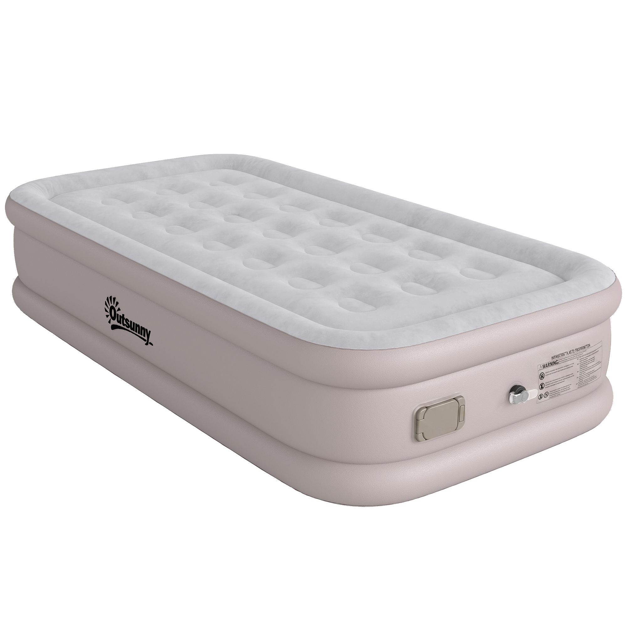 Outsunny Colchón Hinchable Individual 190x97x39 cm con Bomba Integrada, Inflado 3 Min Desinflado 2 Min, Colchón Inflable Plegable Impermeable, Bolsa Transporte, Superficie Flocado, Carga 200 kg, Caqui