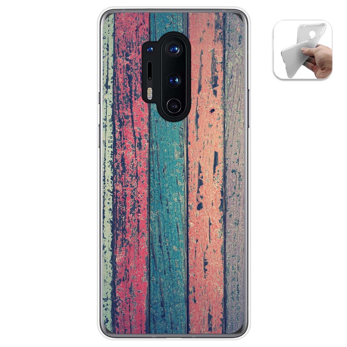Tumundosmartphone Funda Gel Tpu para Oneplus 8 Pro diseño Madera 10 Dibujos