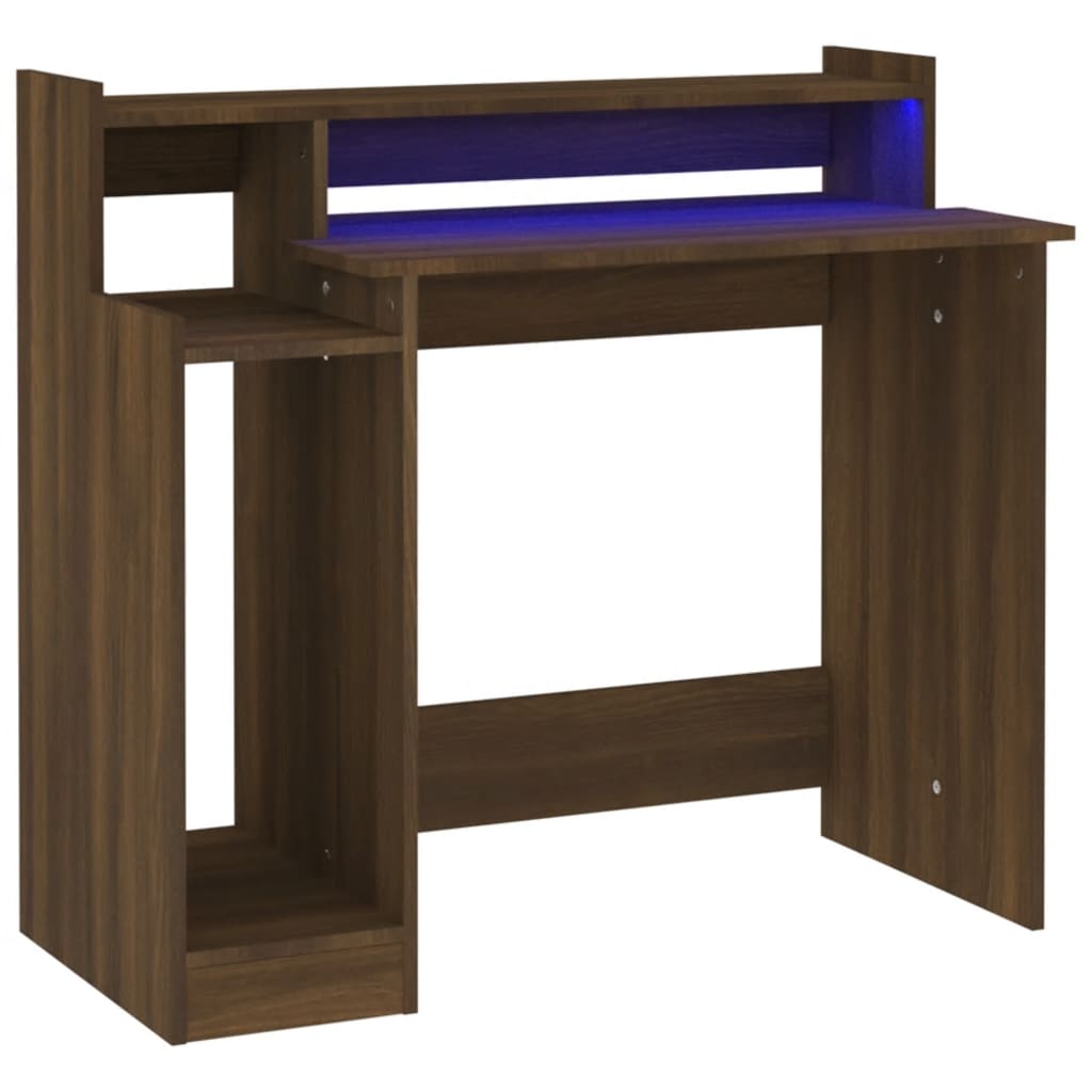 vidaXL Escritorio con LED madera ingeniería marrón roble 97x45x90 cm