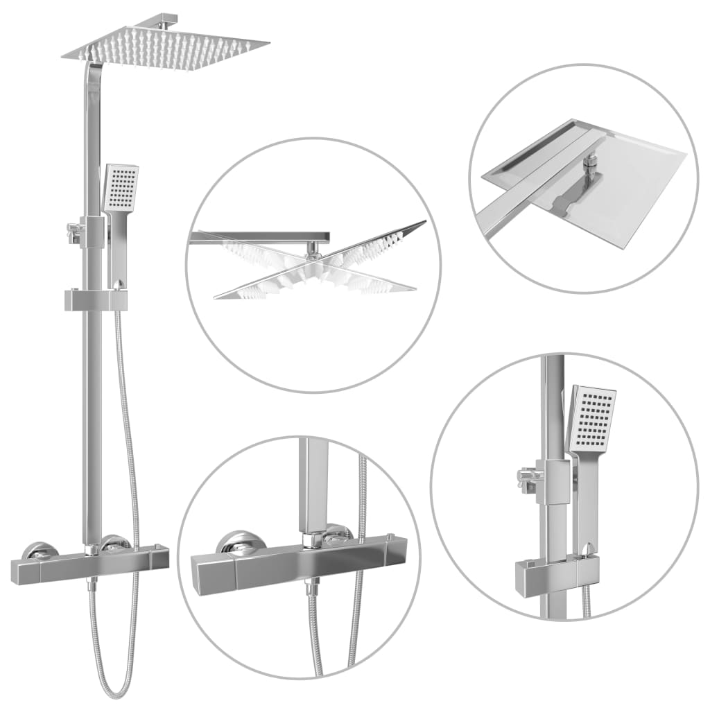 vidaXL Kit de ducha combinado con termostato acero inoxidable