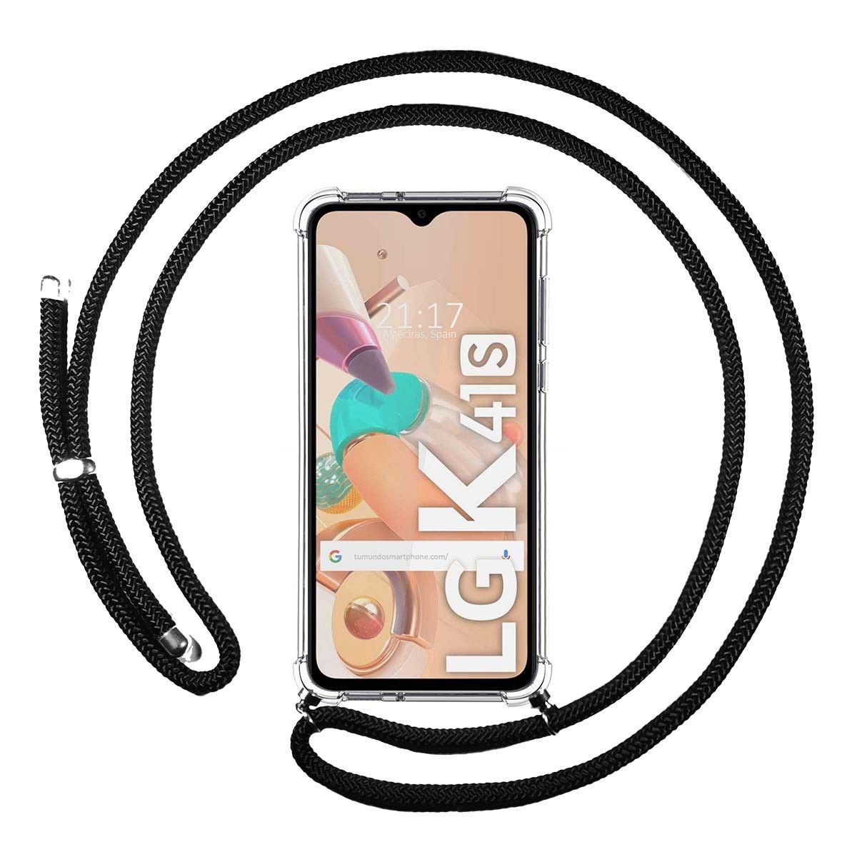 Tumundosmartphone Funda Colgante Transparente para Lg K41s con Cordon Negro