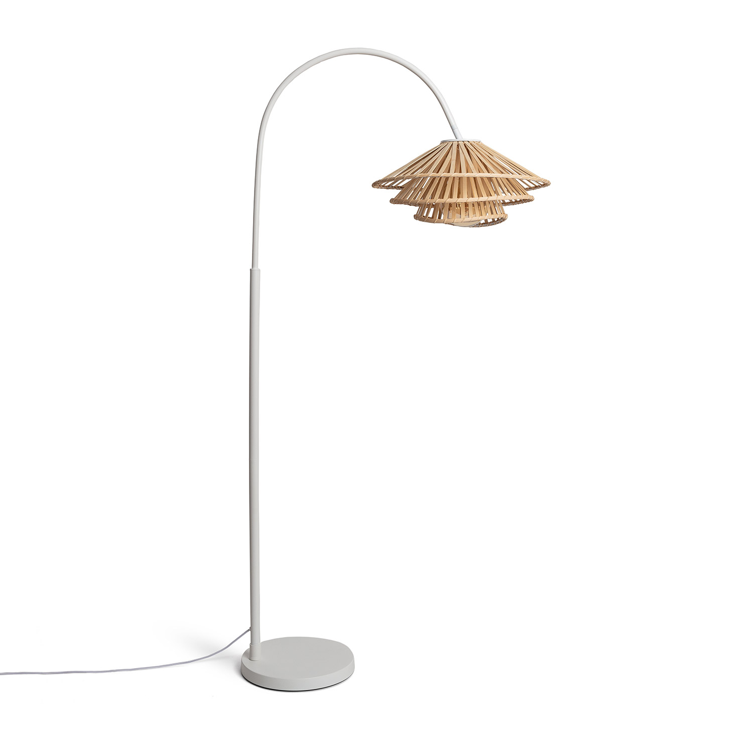 LEDKIA LIGHTING - Lámpara de Pie Ailen | Metal y Bambú Natural | Luz Suave y Acogedora | Diseño Boho y Nórdico | Estructura Resistente | Ideal para Salones y Dormitorios, Blanco, Bambú