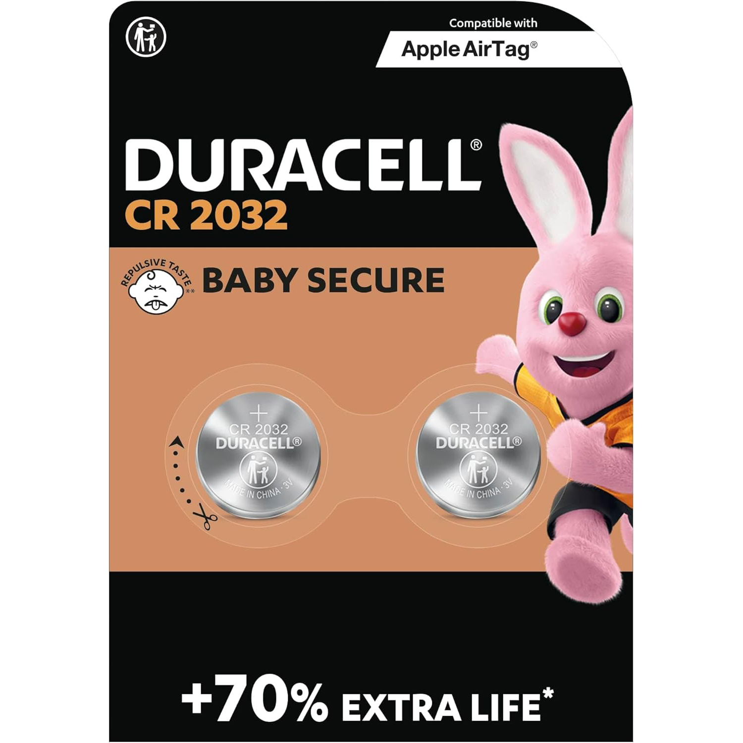 Duracell Pila de Botón de Litio CR 2032 de 3V, Tecnología Baby Secure