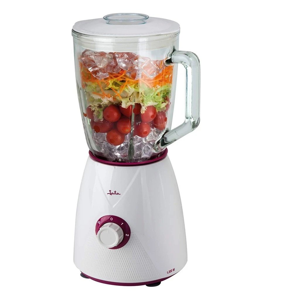 JATA - Batidora de vaso BT265 de 1300 W con jarra de cristal de 1 L, función pulse y seguridad homologada, color blanco