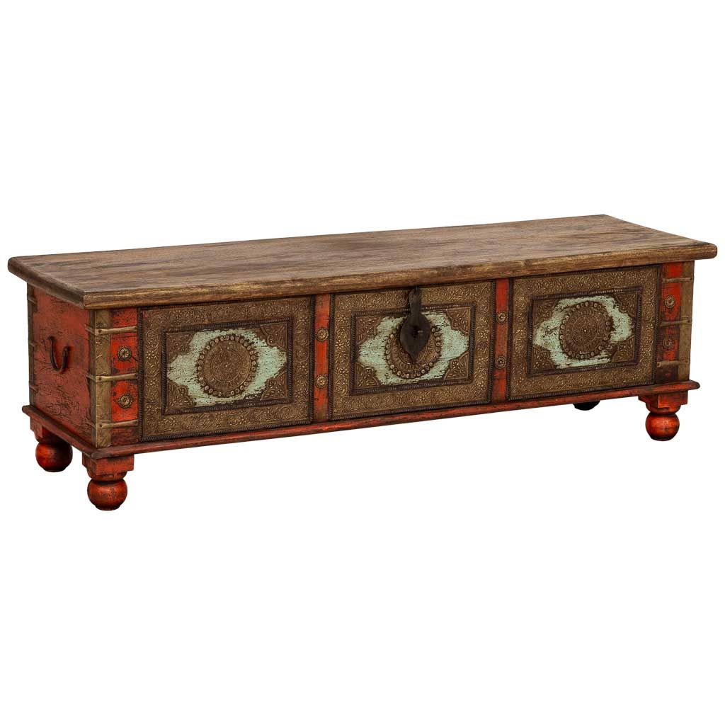Wonderlust Deco - Baúl de madera artesanal rojo 150x45x46h cm Rojo 150x45x46h cm